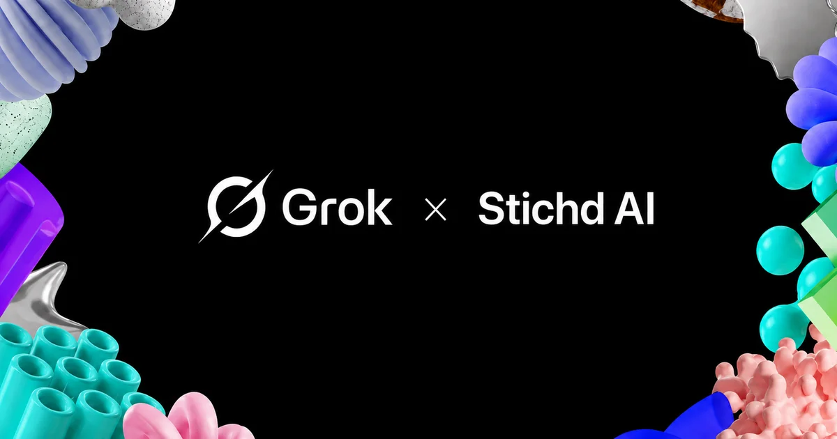 Stichd AI workspace interface showing Grok Bot integration and persistent character generator